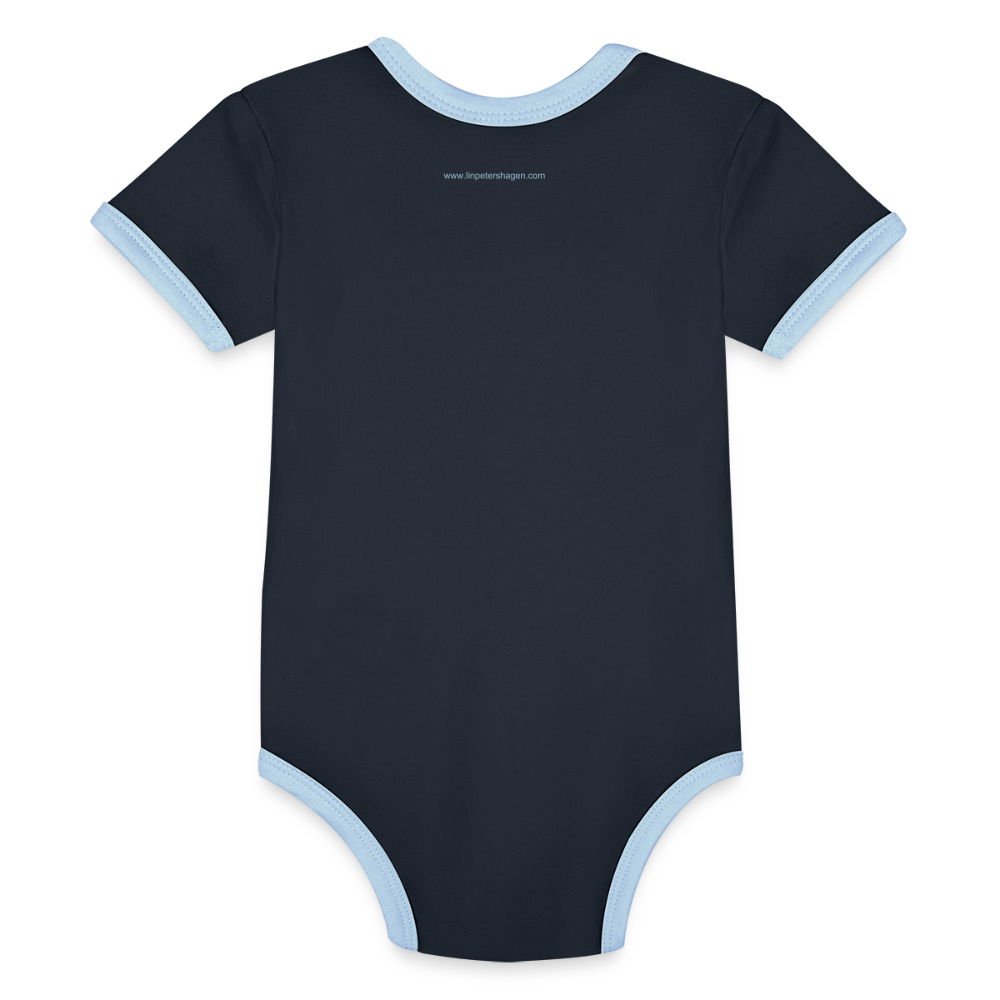 Organic Baby Contrasting Bodysuit with cute dog - navy/sky