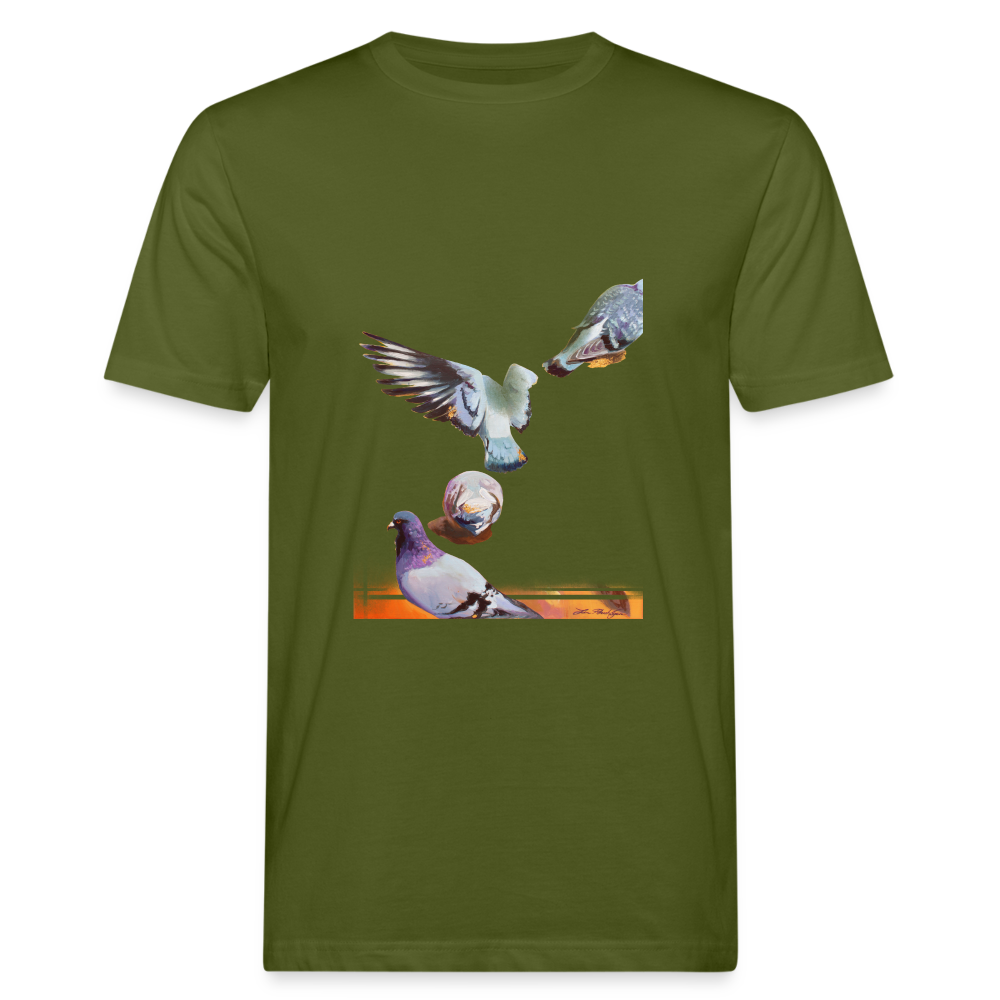 «les 4 Pigeons» Art print on Men's Organic T-Shirt 100% Coton - moss green