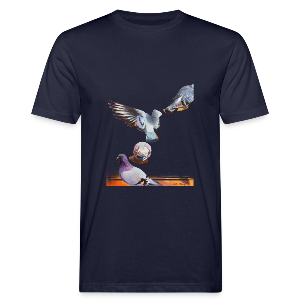 «les 4 Pigeons» Art print on Men's Organic T-Shirt 100% Coton - navy