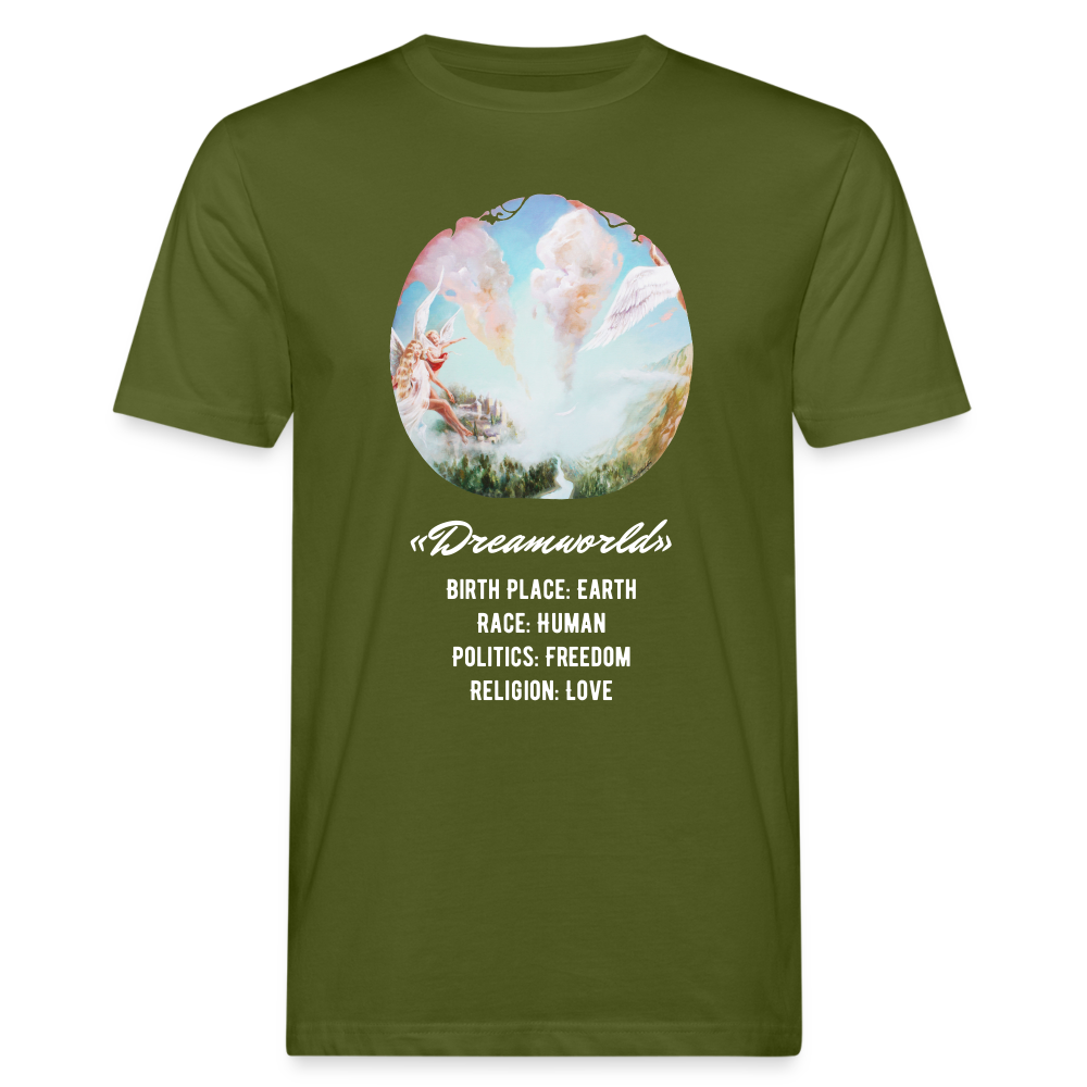 «Dreamworld» Art Print on Men's Organic T-Shirt 100% Coton - moss green