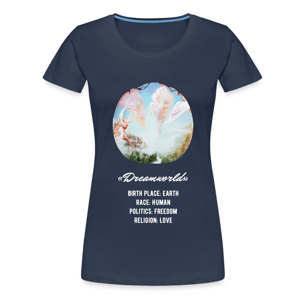 «Dreamworld» Art Print on Women’s Premium T-Shirt 100% Coton - navy